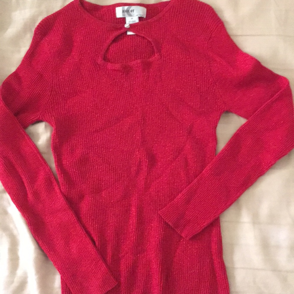 Sparkling red long sleeve thin sweater like shirt